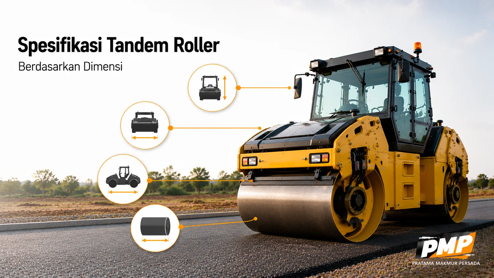 Spesifikasi tandem roller berdasarkan dimensi untuk mendukung efisiensi pemadatan jalan