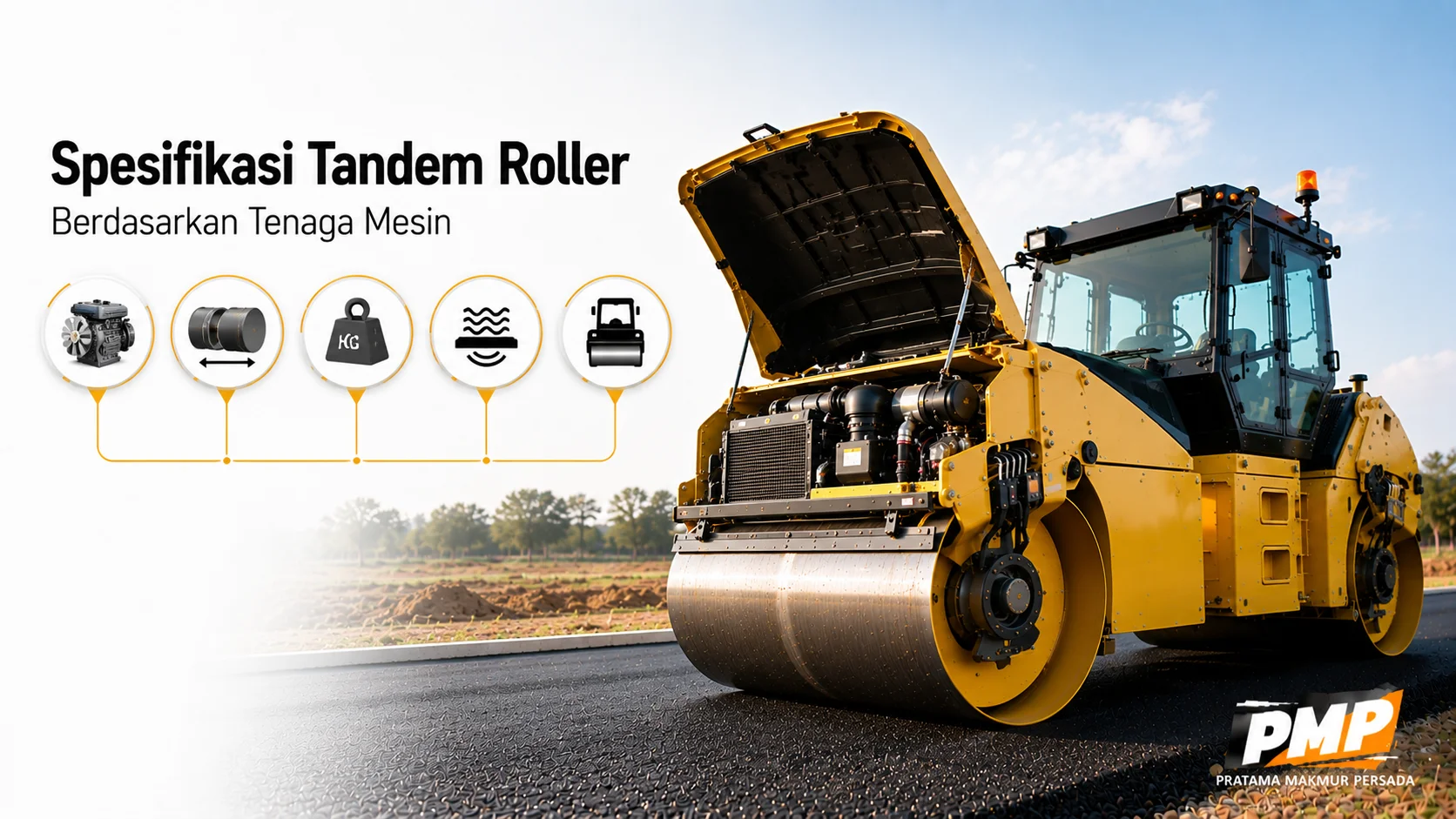 Spesifikasi tandem roller berdasarkan tenaga mesin untuk mendukung kinerja pemadatan jalan