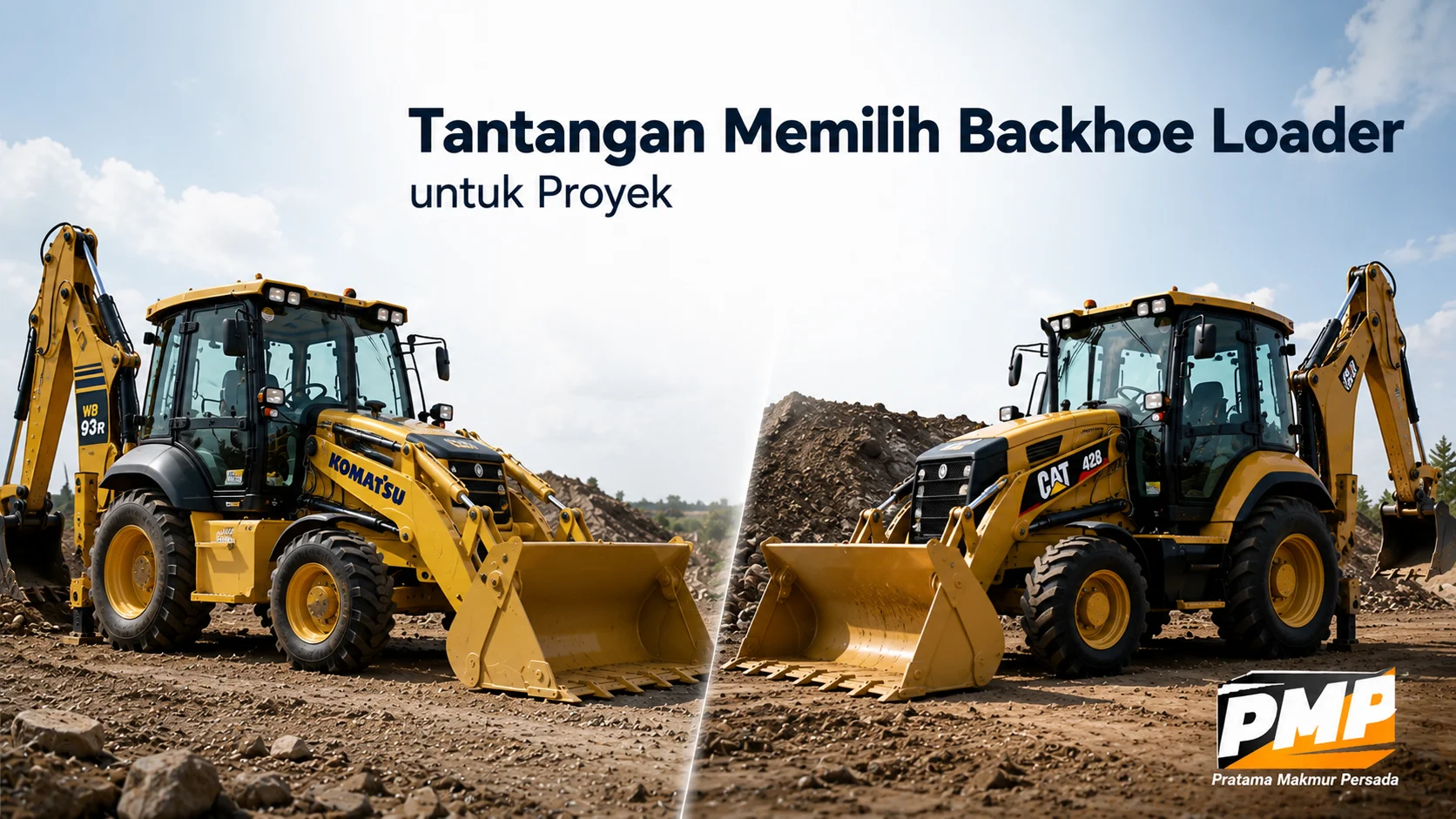 Perbandingan Backhoe Loader Komatsu dan Caterpillar berdasarkan spesifikasi proyek