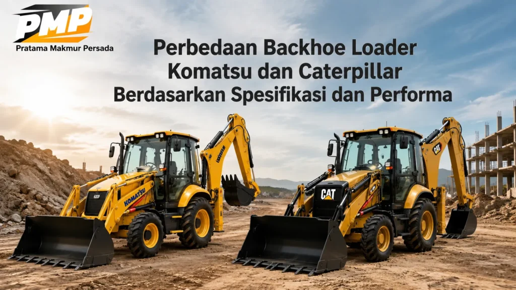 Perbedaan Backhoe Loader Komatsu dan Caterpillar berdasarkan spesifikasi dan performa untuk kebutuhan alat berat proyek konstruksi