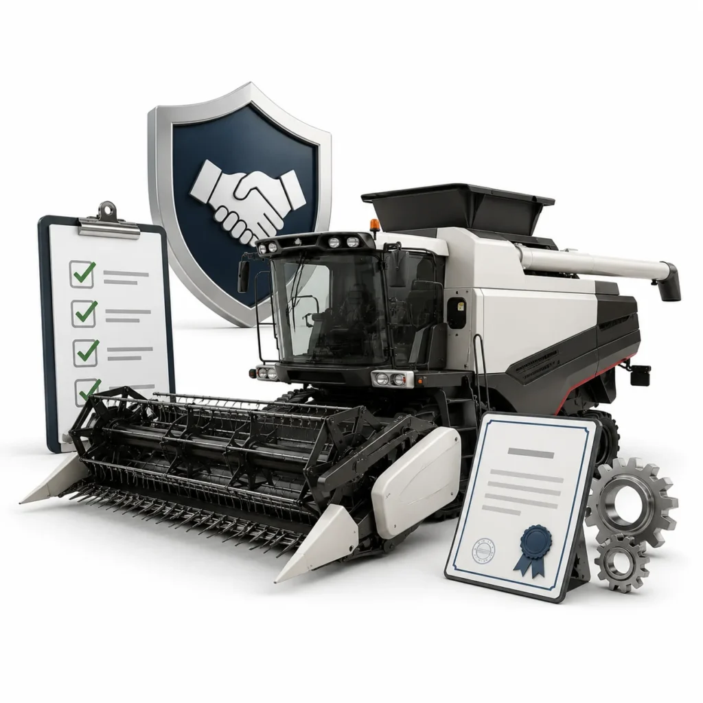 Combine harvester modern dengan simbol sertifikasi dan garansi supplier combine harvester resmi”