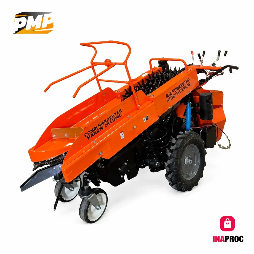 combine harvester CH-1100 beroperasi memanen padi di sawah mesin panen padi mini e-katalog inaproc